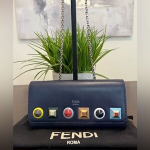 Fendi Vitello Liberty Studded Continental Wallet On Chain